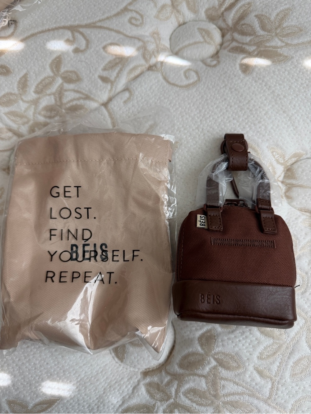 BEIS Maple Mini Bag Charm with Beige Storage Pouch